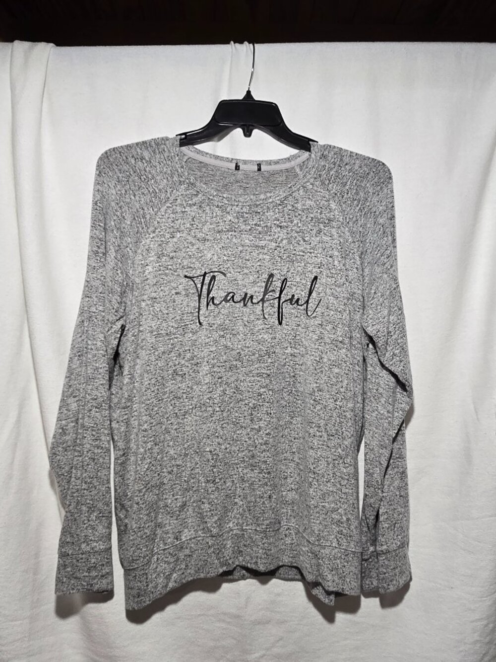 Buffalo David Bitton "Thankful" Gray Space Dye Long Sleeve Sweatshirt Women's XL